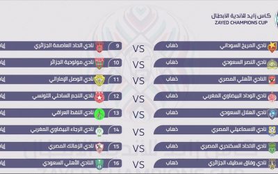 مواعيد المباريات في منافسات كأس زايد لأندية الأبطال